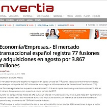 El mercado transaccional espaol registra 77 fusiones y adquisiciones en agosto por 3.867 millones